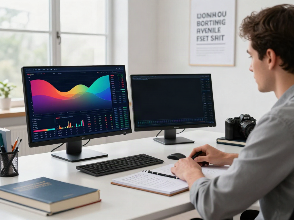 tradingview官网 trader analyzing financial data in a well-lit office