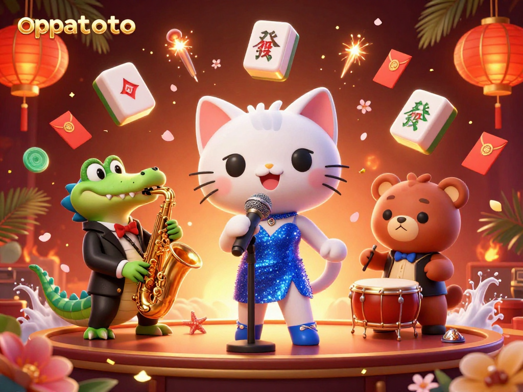 Experience exciting gameplay with oppatoto's vibrant casino scene featuring unique characters and elements.