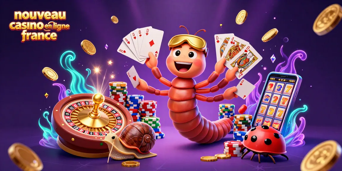 Image animée d'un nouveau casino en ligne France, illustrant un croupier limace et des jetons colorés.