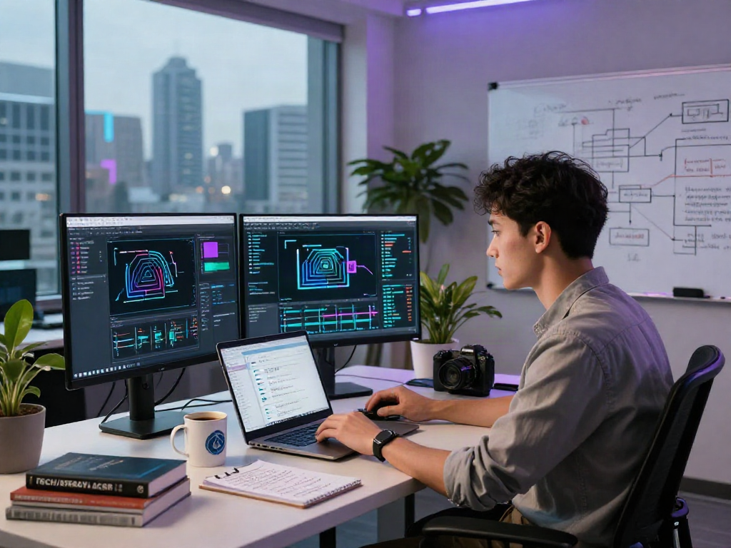 Data scientist using AI Detector technology in a modern tech workspace.