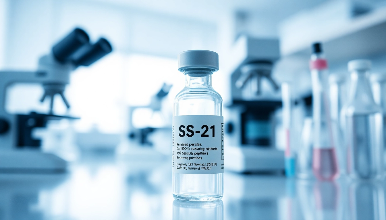 Buy ss-31 peptide in a clean laboratory setting showing a detailed vial.