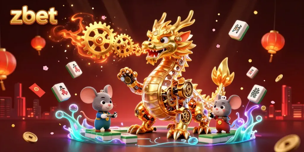 Experience the excitement of zbet casino with a biomechanical dragon surrounded by dynamic gaming elements.