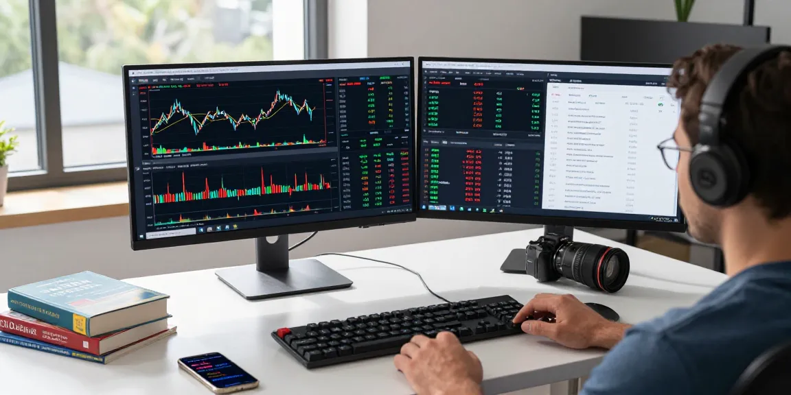 Forex real-time quote API showcased through a professional workspace with dual monitors displaying live trading graphs and technical analysis tools.