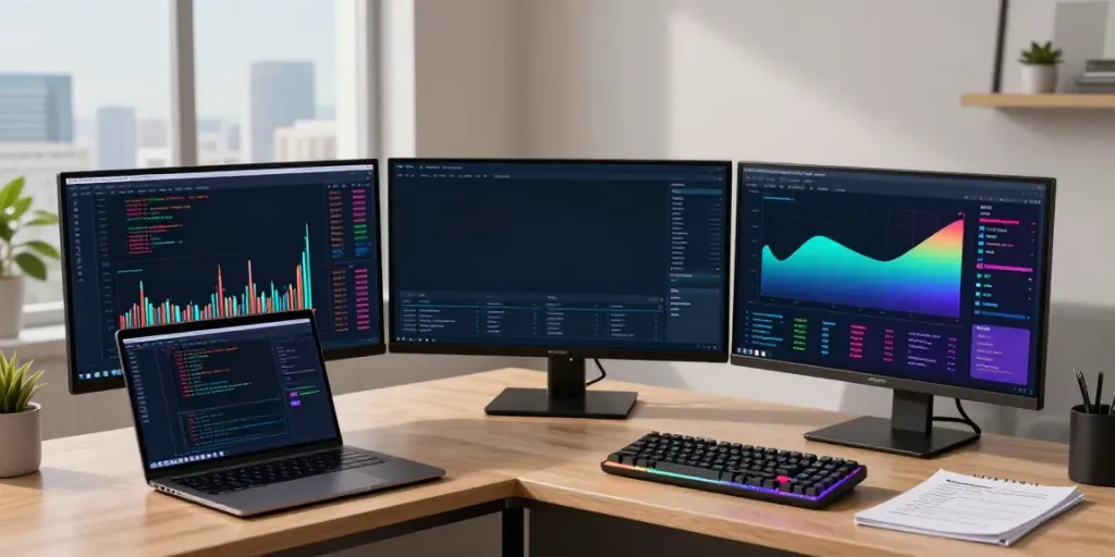 Real-time stock and cryptocurrency trading workspace showcasing 東証 リアルタイムデータ API, trading charts, digital wallet, and DeFi dashboard.
