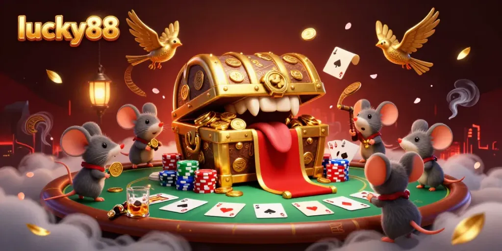 Experience thrilling gameplay at lucky88 with a vibrant casino scene featuring poker elements and adventurous characters.