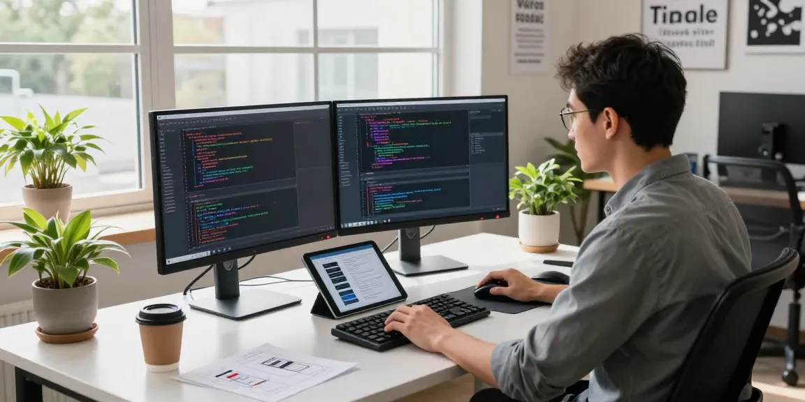 Developer coding in modern office setup with cika4d displayed on screens.