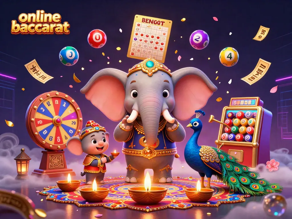 Experience thrilling online baccarat with colorful game elements and vibrant characters in a dazzling casino scene.