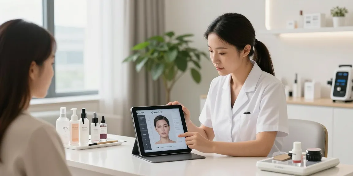 ClinicEvo vs QOVES facial analysis consultation showcasing results and skincare products.