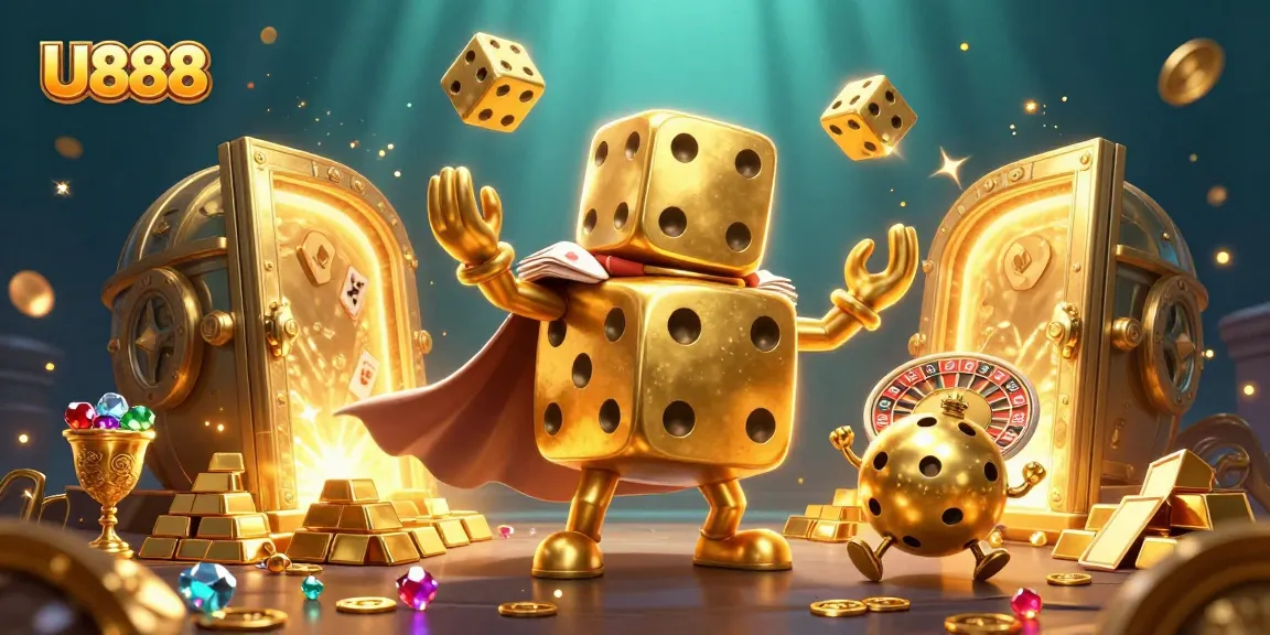 Experience U888's exciting casino atmosphere with dynamic characters and golden treasures