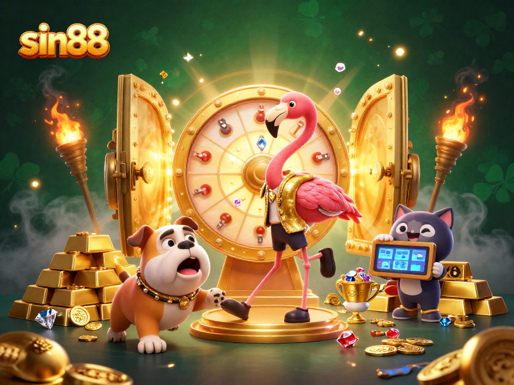Experience the thrilling action at sin88 with cartoon characters winning prizes in a vibrant casino scene.
