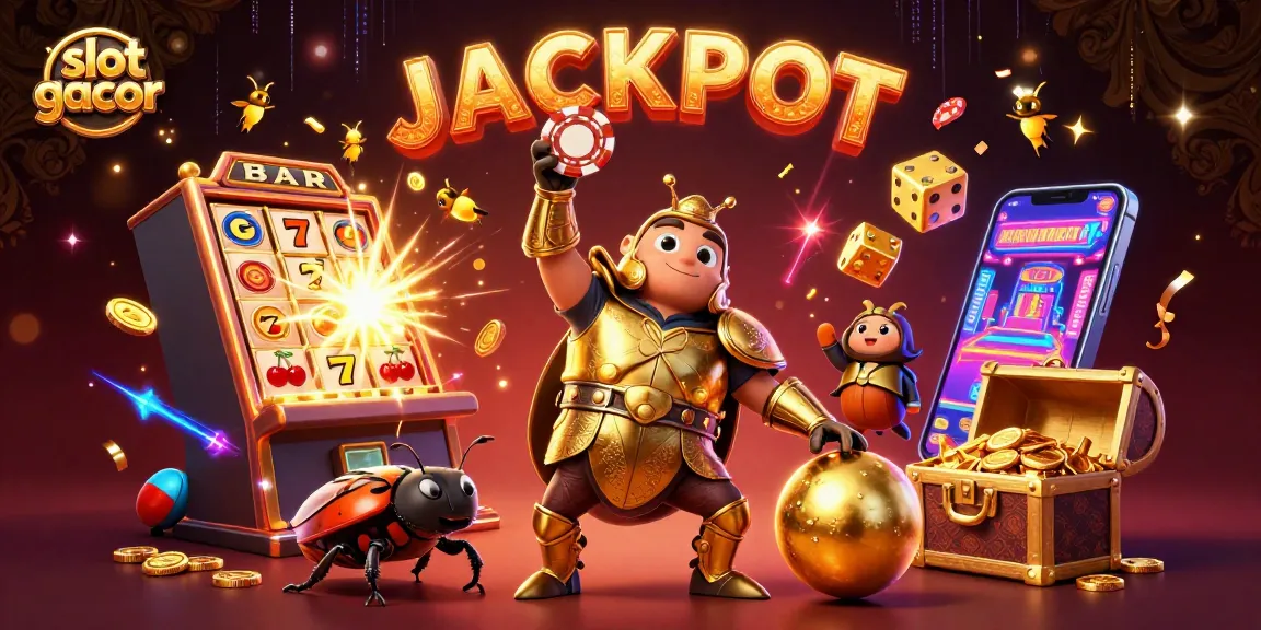 Experience slot gacor excitement with a 3D beetle hero amid an explosion of casino elements.
