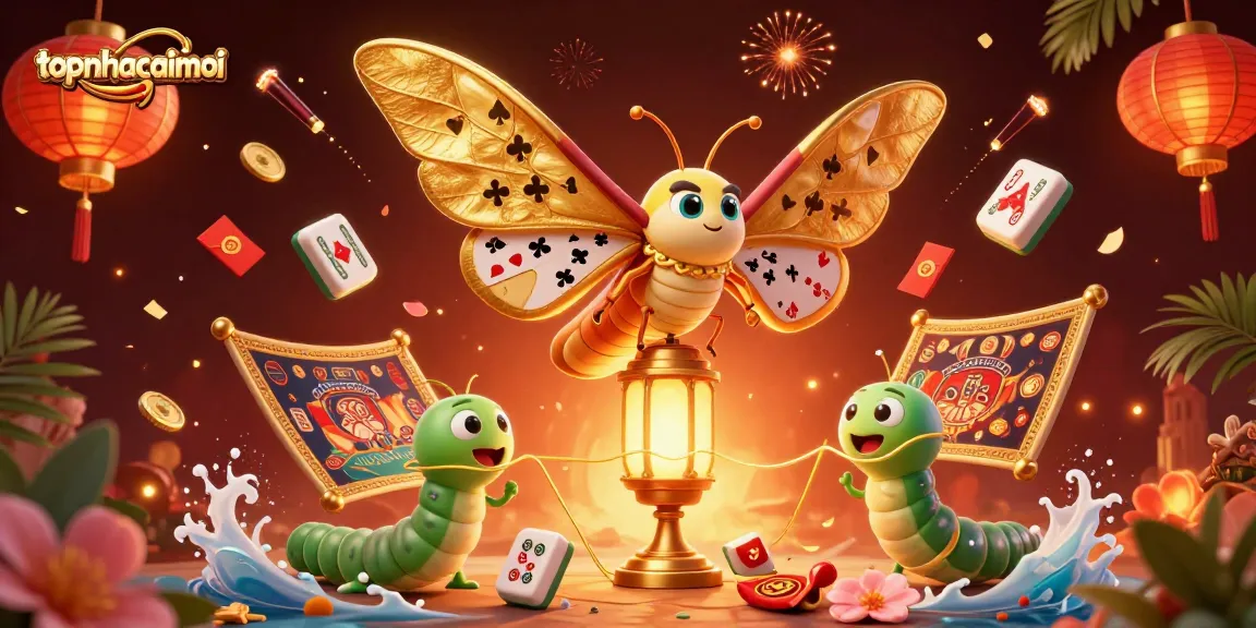 Engage in topnhacaimoi's vibrant casino scene filled with golden treasures and festive elements.