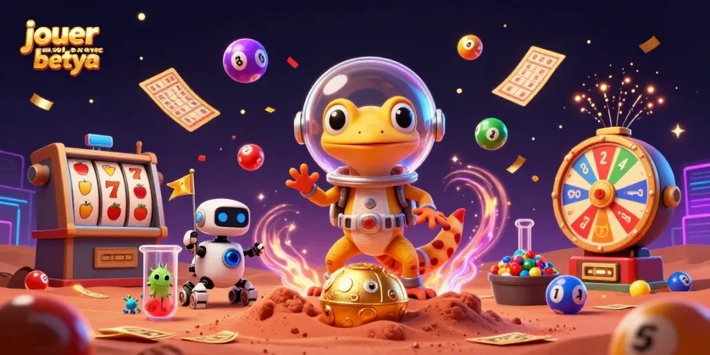Experience thrilling moments playing slots with Betya as a Martian gecko discovers a casino.