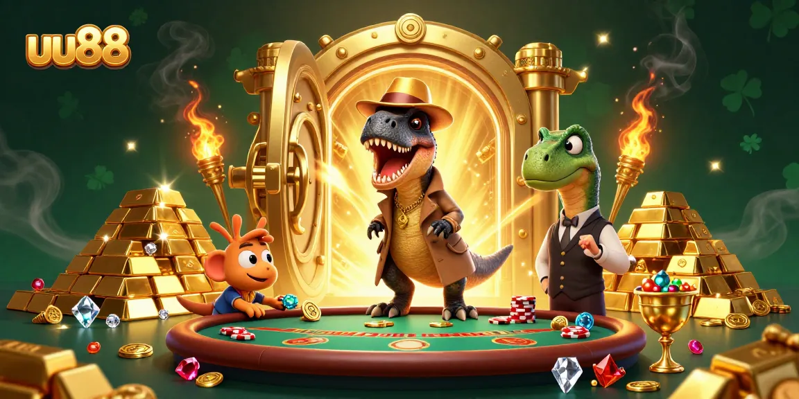 Engage with uu88's thrilling blackjack scene featuring clever characters and gleaming treasures.