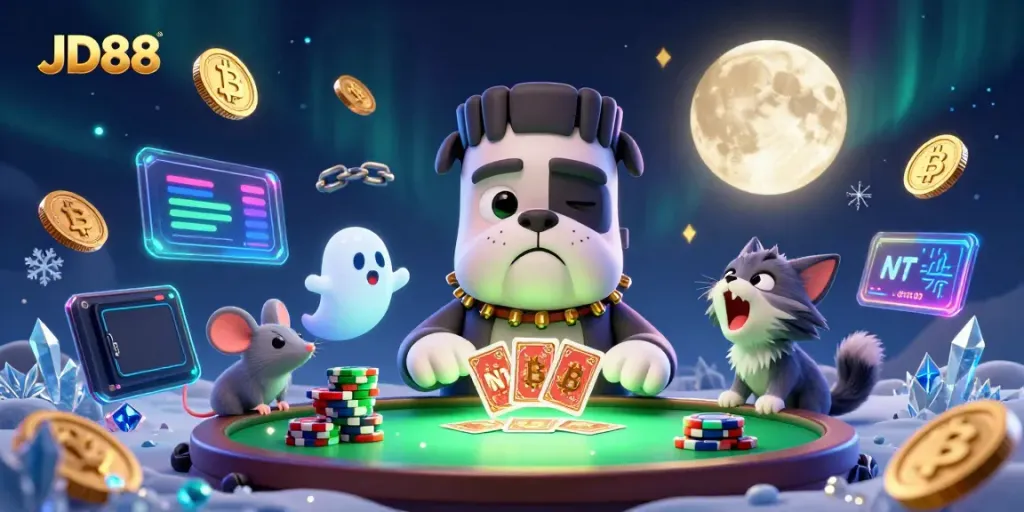 Experience thrilling casino action with JD88 at a ghostly card table brimming with excitement.