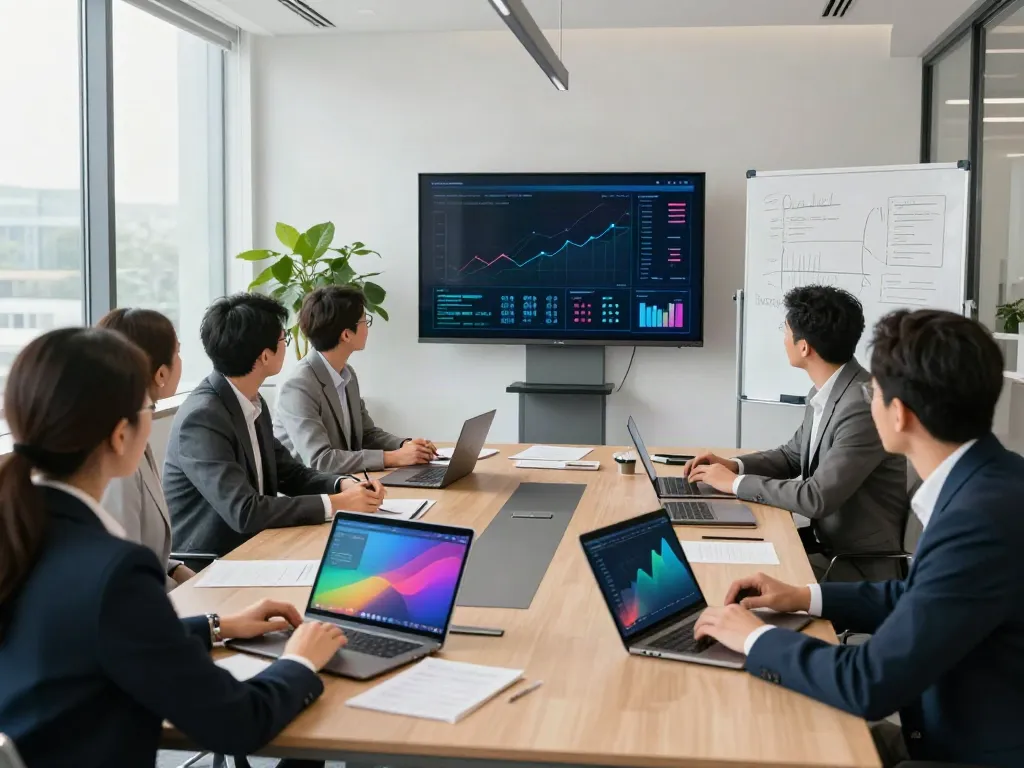 Engaged team having a strategic meeting to have a peek at these guys in a modern office environment.